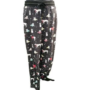 Secret Treasures Plush Black Drawstring Pajama Pants Holiday Dog Pattern S